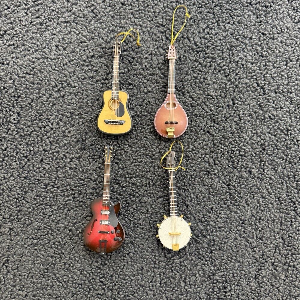 Lot of 4, 5" Miniature Acoustic Guitar Mandolin Electric Guitar, Banjo Ornaments